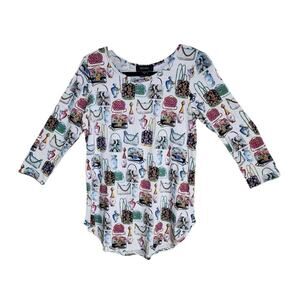 Karen Kane Womens Size S Novelty Purse Bags Colorful Shirt Top